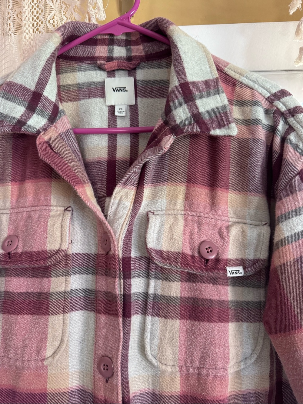 Vans Women's Pink Plaid Oversized Shacket